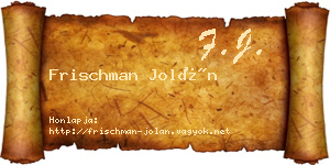 Frischman Jolán névjegykártya